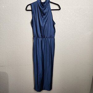 Pretty Garden Dress Medium Satin Maxi Keyhole Back Elastic Waist NWT